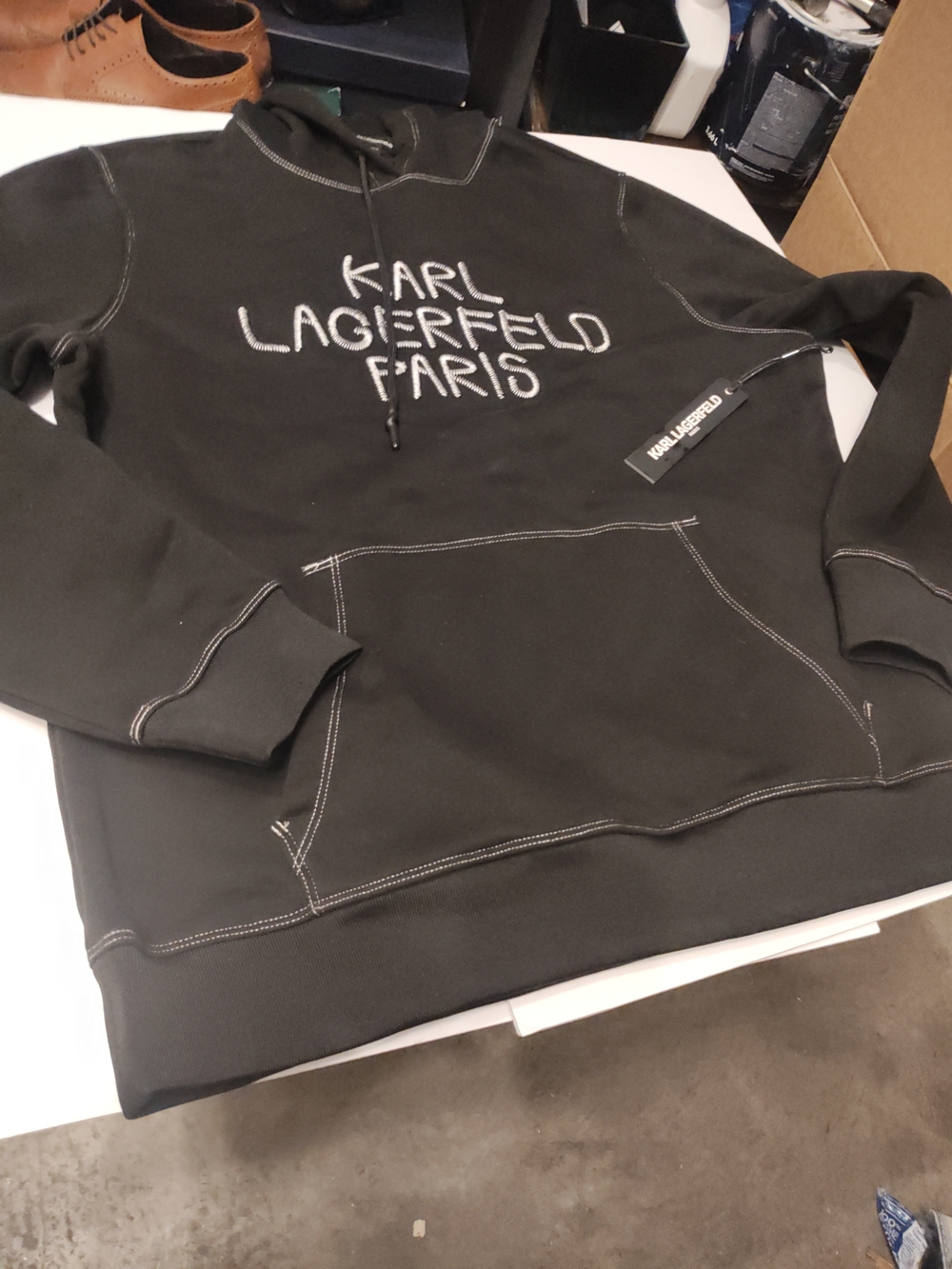 Karl Lagerfeld Black Hoodie with White Logo and Stitching
